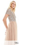 Maya Tall Bridesmaid short sleeve maxi tulle dress with tonal delicate sequins in muted blush