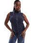 COLLUSION Plus zip through motorcross top co ord in washed navy