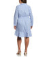 ფოტო #2 პროდუქტის Plus Size Stripe Poplin Ruffle Long Sleeve Wrap Dress