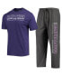ფოტო #1 პროდუქტის Men's Heathered Charcoal, Purple TCU Horned Frogs Meter T-shirt and Pants Sleep Set
