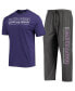 Фото #1 товара Men's Heathered Charcoal, Purple TCU Horned Frogs Meter T-shirt and Pants Sleep Set