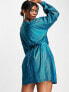 Extro & Vert – Plissiertes Minikleid mit Gürtel und Ballonärmeln in Blau