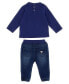 ფოტო #2 პროდუქტის Baby Boys Cotton Jersey with Rubberized Artwork Top and Stretch Denim Joggers, 2 Piece Set