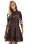 Фото #2 товара ASOS DESIGN 2-in-1 shirred waist frill detail mini in brown