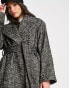 ASOS DESIGN Tall smart herringbone belted coat in black and white