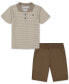 ფოტო #1 პროდუქტის Toddler Boys Cotton Striped Jersey Polo Shirt & Twill Shorts, 2 Piece Set