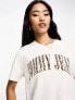 Tommy Jeans varsity leopard print logo short sleeve t-shirt in white