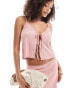 Фото #1 товара Miss Selfridge textured strappy tie front cami top in blush