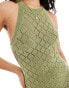 Y.A.S crochet halterneck maxi dress in sage green