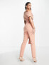 ASOS DESIGN Tall fallen shoulder scuba jumpsuit in blush