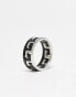 ASOS DESIGN waterproof stainless steel band ring with greek wave in black and silver tone