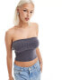 Фото #1 товара COLLUSION rib bandeau top with foldover in charcoal