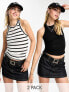 Фото #1 товара Stradivarius seamless rib vest top 2 pack in stripe & black