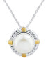 ფოტო #1 პროდუქტის Cultured Freshwater Pearl (9mm) Rope-Framed 18" Pendant Necklace in Sterling Silver and 10k Gold