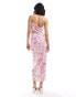 Фото #2 товара ASOS DESIGN contrast lace cowl neck midi slip dress in pretty pink floral print