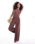 ASOS DESIGN shoulder pad column wide leg jumpsuit in chocolate