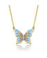 Kids 14k Gold Plated with Shades of Amethyst Cubic Zirconia Blue Enamel Butterfly Pendant Necklace