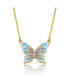 Фото #1 товара Kids 14k Gold Plated with Shades of Amethyst Cubic Zirconia Blue Enamel Butterfly Pendant Necklace