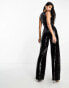 Kyo The Brand sequin keyhole detail with tie jumpsuit in black 34 - фото #8