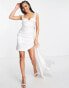 Фото #1 товара Yaura Bridal sweetheart satin drape mini dress in ivory