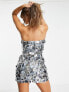 ASOS DESIGN embellished mini bandeau dress with diamante and disc sequin detail in silver