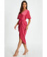 ფოტო #3 პროდუქტის Women's Satin Ruched Detail Midi Wrap Dress