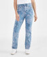 Фото #4 товара Petite High Rise Floral Print Straight-Leg Jeans, Created for Macy's