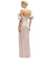 ფოტო #1 პროდუქტის Womens Dramatic Ruffle Edge Convertible Strap Metallic Pleated Maxi Dress with Floral Gold Foil Print