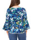 Фото #2 товара Petite Floral-Print Bell-Sleeve Piped Top