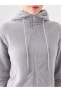 Kapüşonlu Düz Uzun Kollu Kadın Fermuarlı Sweatshirt