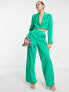 Фото #4 товара Extro & Vert boxy cropped blazer in emerald satin co-ord