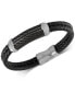 ფოტო #1 პროდუქტის Diamond & Leather Bracelet in Stainless Steel & Black Ion-Plate, Created for Macy's