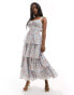 Фото #2 товара Abercrombie & Fitch tiered maxi dress with lace up back in blue floral