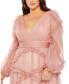 ფოტო #6 პროდუქტის Women's Plus Size V Neck Ruffle Tiered Puff Sleeve Gown