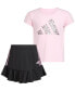 Little & Toddler Girls Short-Sleeve T-Shirt & Ruffle Skort, 2 Piece Set Розовый, 2T - фото #4