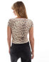 Фото #3 товара ASOS DESIGN leopard printed plunge top with baby pink lace trim in natural