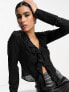 Фото #1 товара NA-KD lace detail tie front top in black