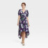 Women's Crepe Short Sleeve Midi Dress - A New Day Navy Floral XS