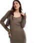 Фото #3 товара Pieces ribbed button through midi dress with side split sleeves in brown