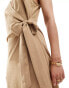 Vila linen touch wrap front cami mini dress in camel Бежевый, 38 - фото #3