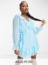 Фото #1 товара ASOS DESIGN Petite textured chiffon waisted mini dress with frills in blue