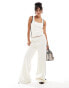 Mango side stripe knitted trouser co-ord in white