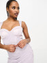 Фото #7 товара ASOS DESIGN Petite satin corset mesh ruched maxi dress in lilac