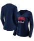 ფოტო #1 პროდუქტის Women's Navy Cleveland Indians Victory Script V-Neck Long Sleeve T-shirt