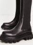 NA-KD leather chunky knee boots in black