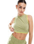 Noisy May cropped contrast piping tank top co-ord in green