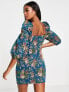 Фото #3 товара ASOS DESIGN tapestry corset mini dress with long sleeves in blue floral