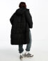 New Look longline puffer coat with hood in black