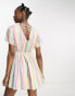 Фото #2 товара Daisy Street linen mini smock dress in rainbow stripe