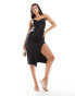 Love Triangle satin bias slip midaxi dress with tie back in black